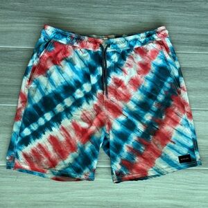 RIP CURL Lay Days Tie-Dye Swim Shorts Men’s XL Red White & Blue Leisurewear Surf